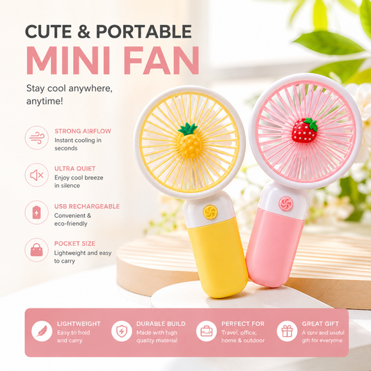 pack of 2 Mini Handheld USB Rechargeable Silent Portable Desk Fan With Phone Holder, Summer