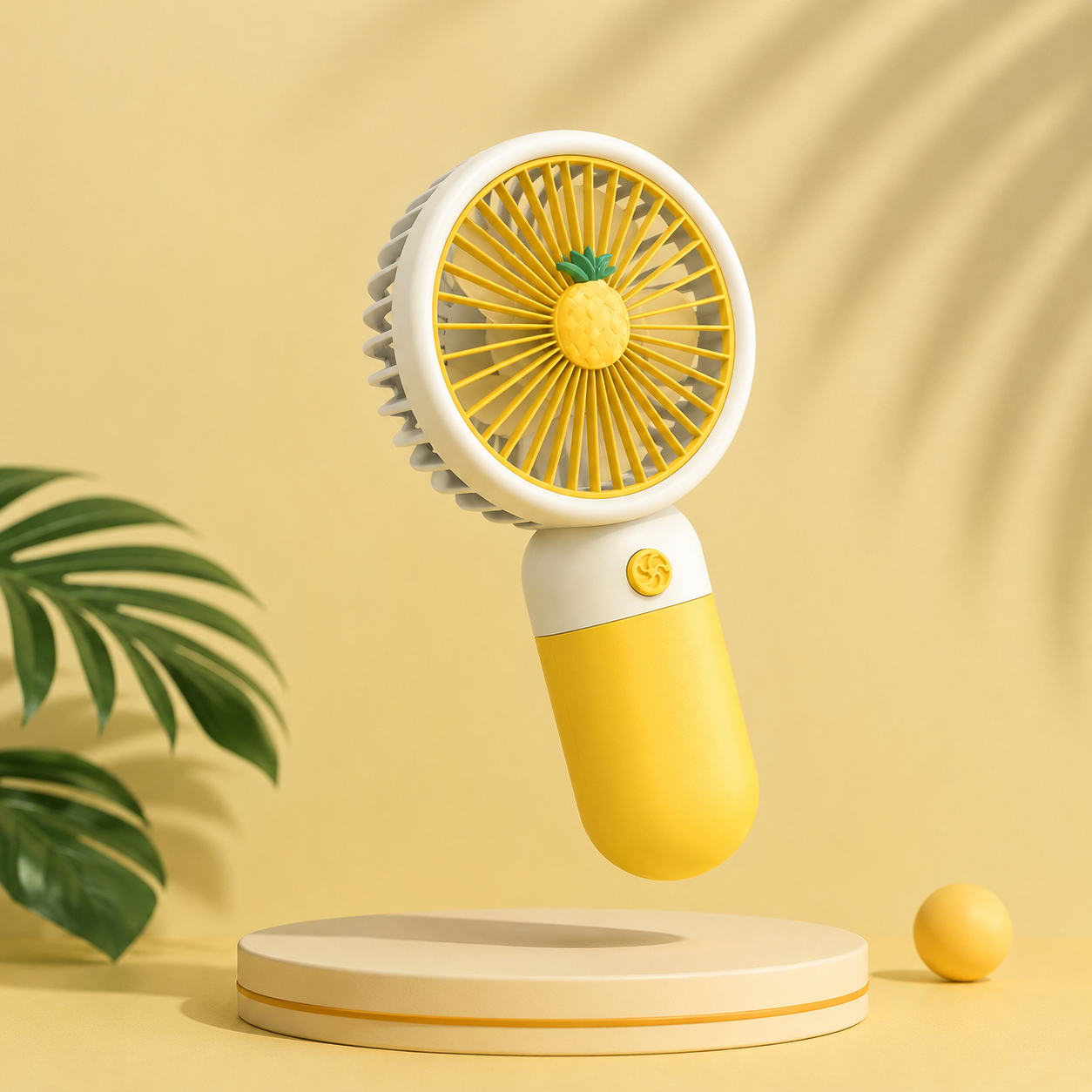 Portable Rechargeable Mini Fan with stylish pineapple design. Compact, lightweight, and powerful cooling for everyday comfort.