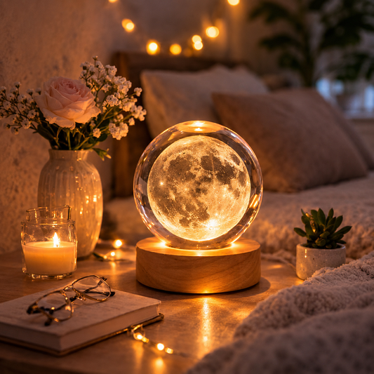 Elegant 3D Moon Lamp Crystal Ball Night Light for Home Bedroom Decoration