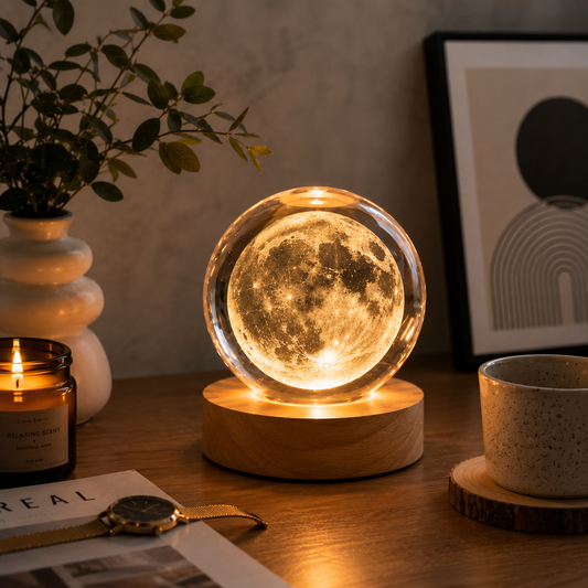 Elegant 3D Moon Lamp Crystal Ball Night Light for Home Bedroom Decoration