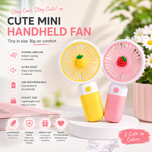 pack of 2 Mini Handheld USB Rechargeable Silent Portable Desk Fan With Phone Holder, Summer